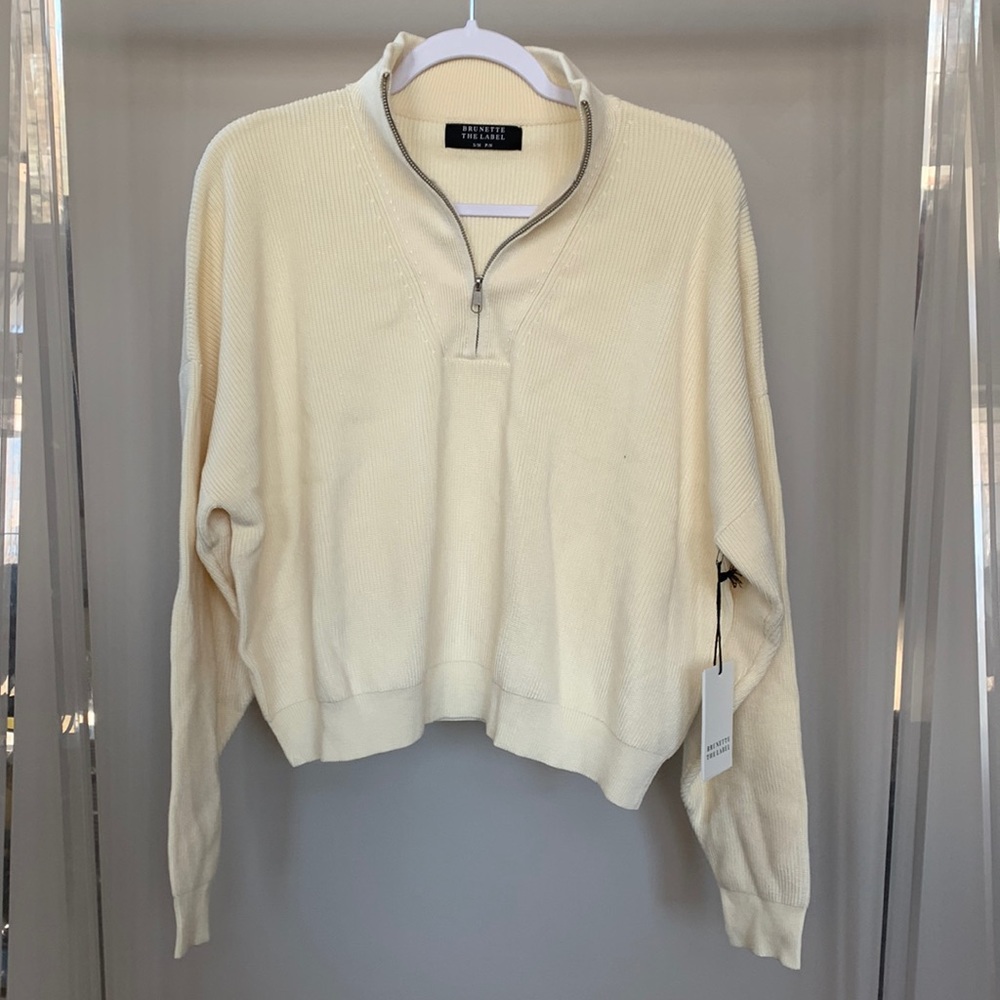 Brunette The Label Ribbed Knit Half-Zip Popover